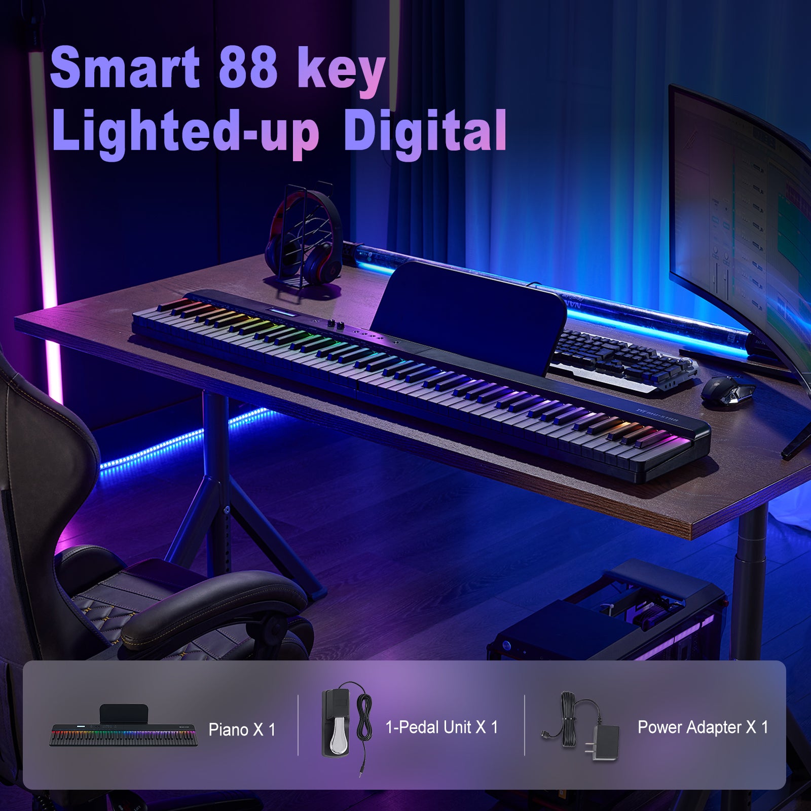 MUSTAR MEP-4000, Digital Piano 88 Keys Electronic Keyboards, Semi Weighted Electric Piano, Lighted up Keys, Sustain Pedal