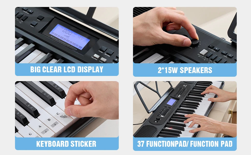 MUSTAR MEK-1200, Smart Piano Keyboard with Lighted Up Keys, 61 Keys Learning Electronic Keyboard, LCD, Gifts
