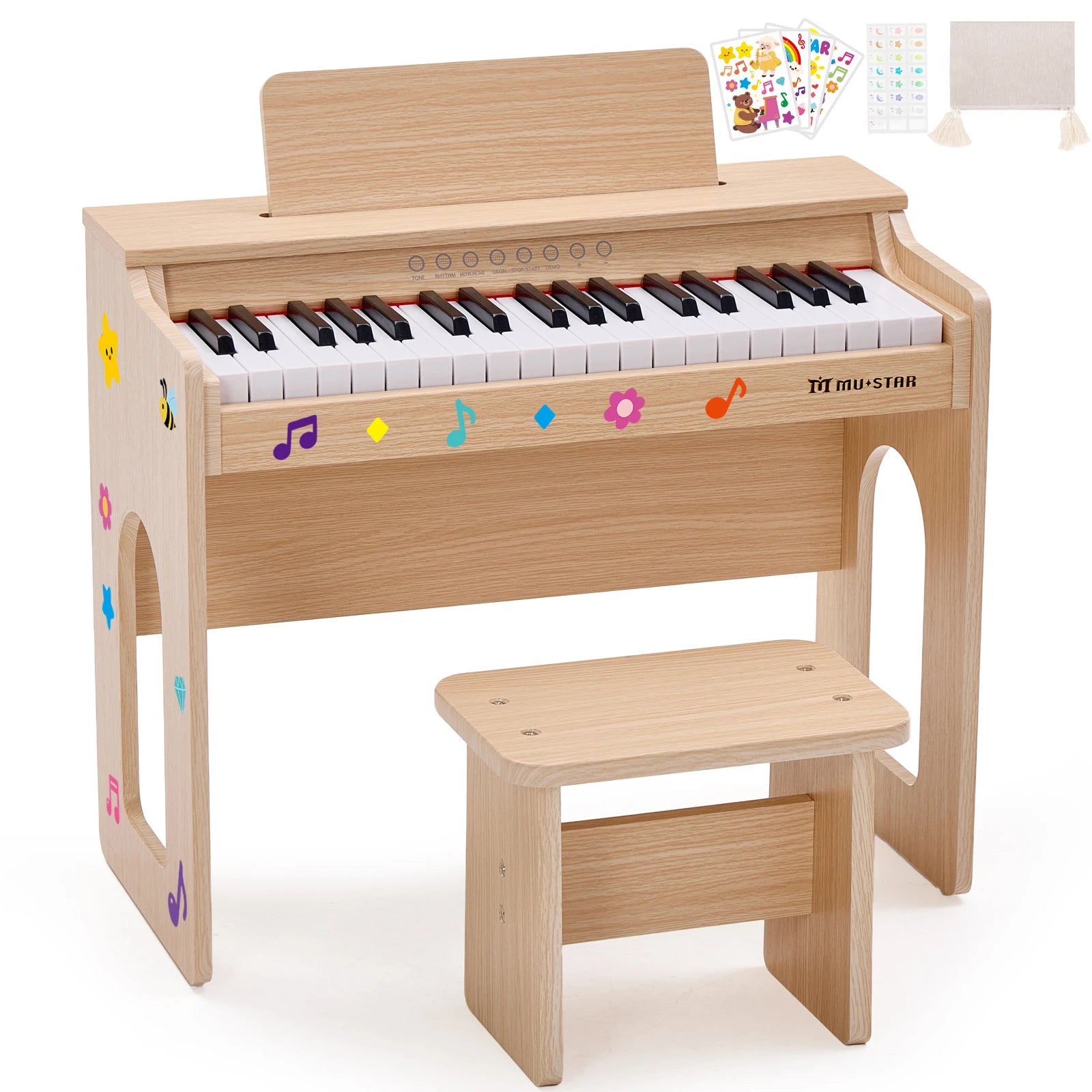 MUSTAR MT-900, 37 Keys Kids Piano Keyboard, Wooden Music Toy Instrument, Early Educational Musical Learning