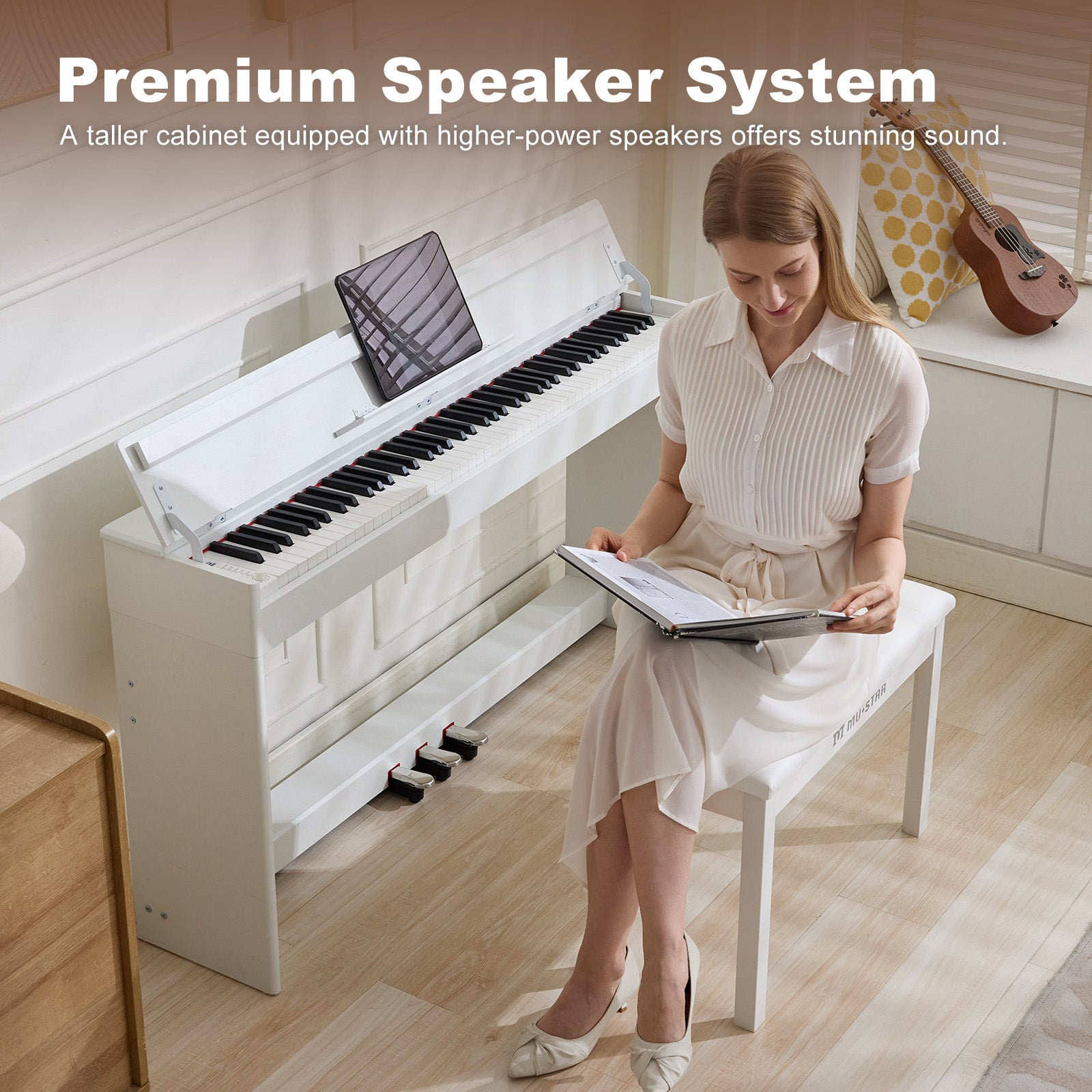 MUSTAR MDP-3300, 88 keys Upright Digital Piano, Fully Weighted Keyboard Piano, FSC Wooden Electronic Keyboards for Beginners