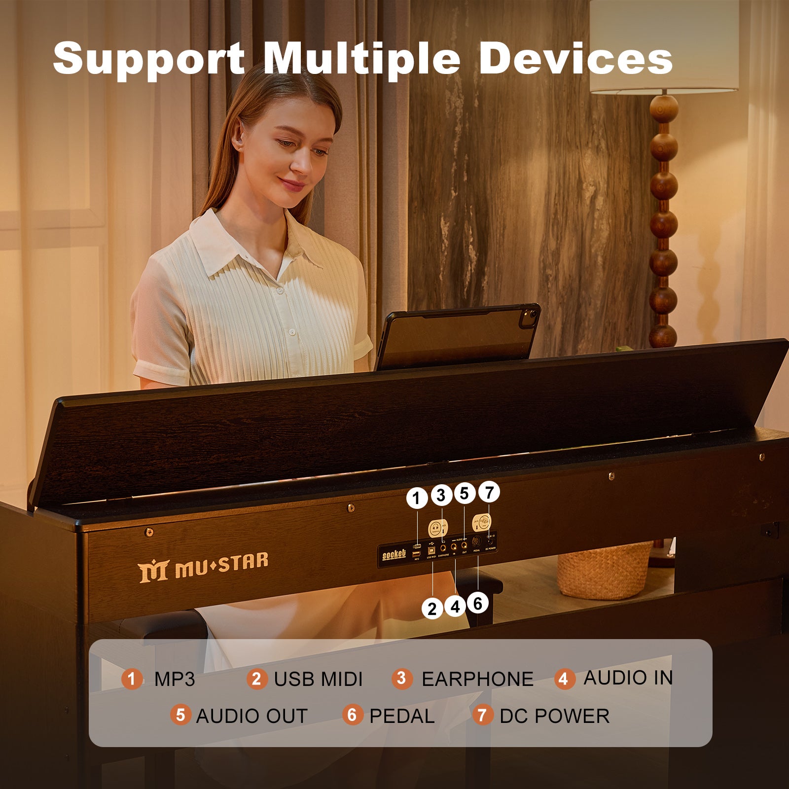 MUSTAR MDP-3300, 88 keys Upright Digital Piano, Fully Weighted Keyboard Piano, FSC Wooden Electronic Keyboards for Beginners