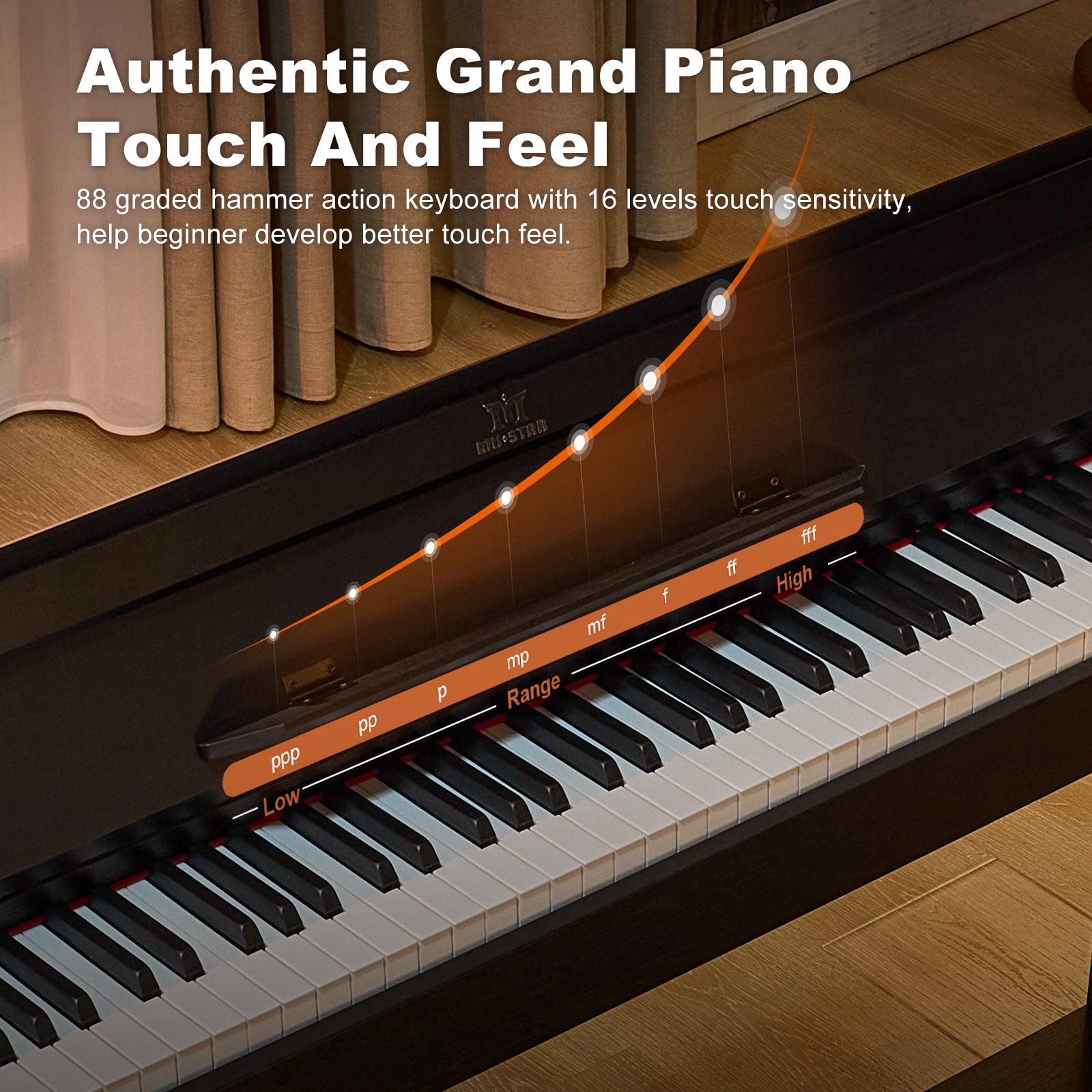 MUSTAR MDP-3300, 88 keys Upright Digital Piano, Fully Weighted Keyboard Piano, FSC Wooden Electronic Keyboards for Beginners