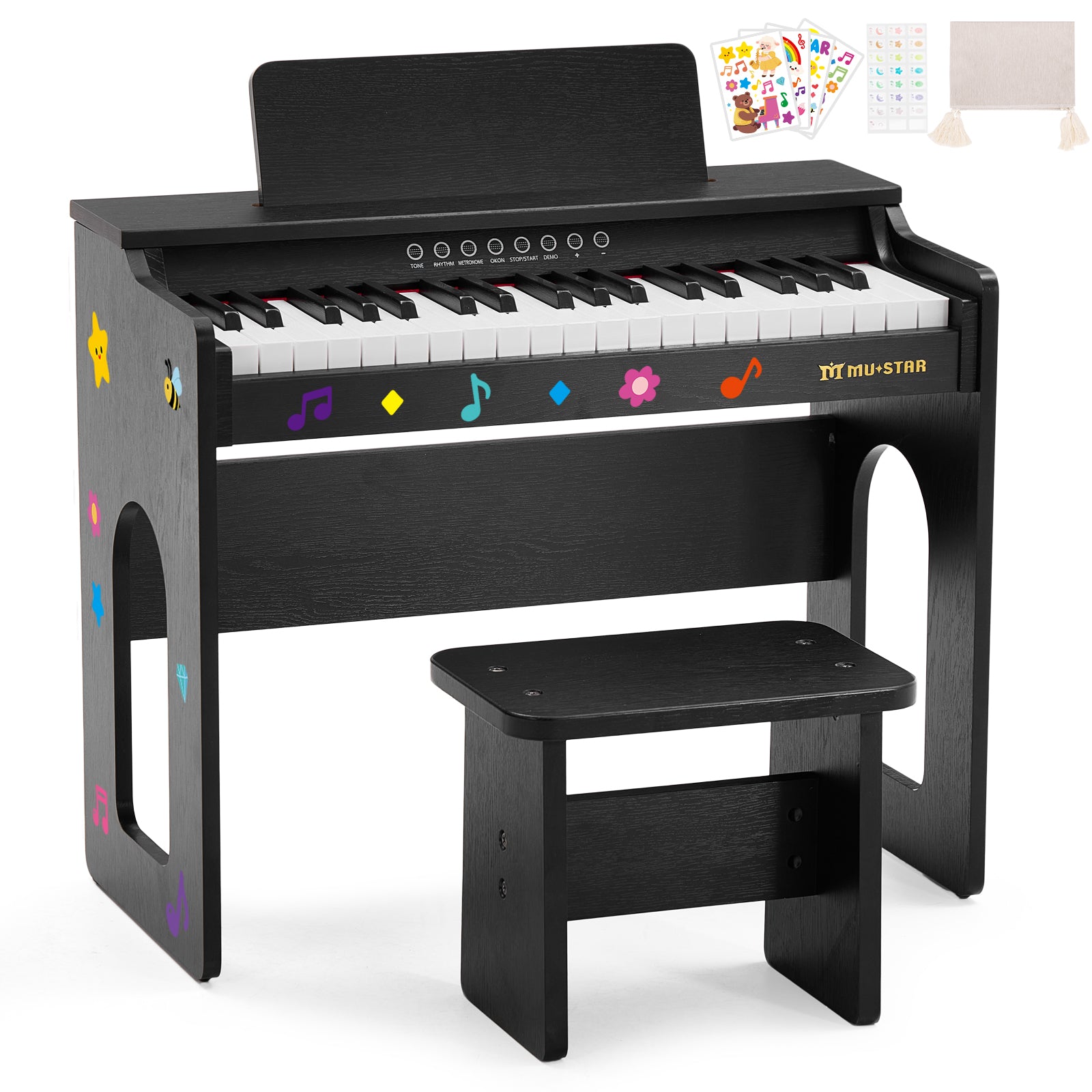 MUSTAR MT-800, 37 Keys Kids Piano Keyboard, Wooden Music Toy Instrument, Early Educational Musical Learning, Stool