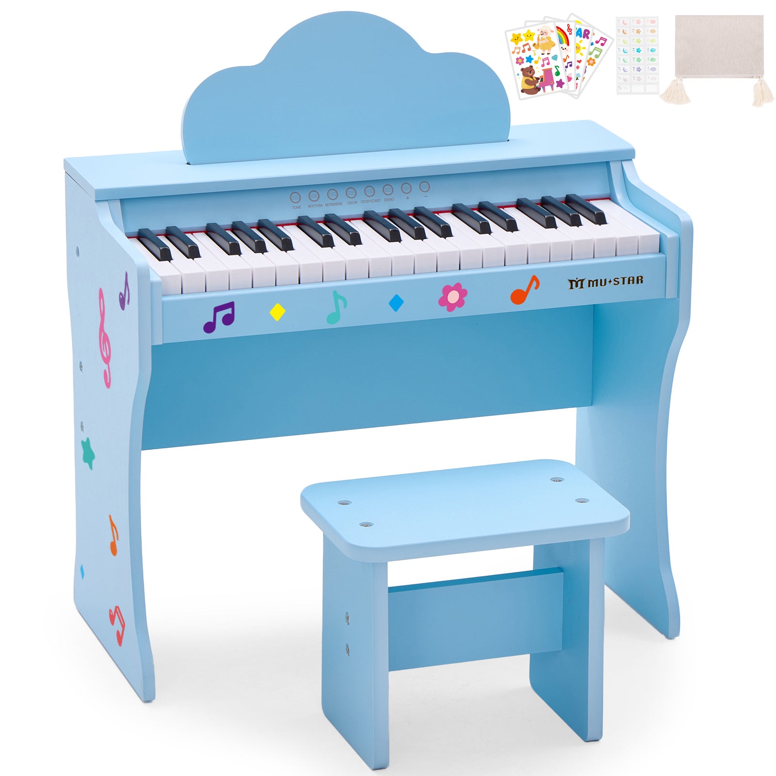 MUSTAR MT-600, 37 Keys Kids Piano Keyboard,  Wooden Music Toy Instrument, Early Educational Musical Learning,Stool