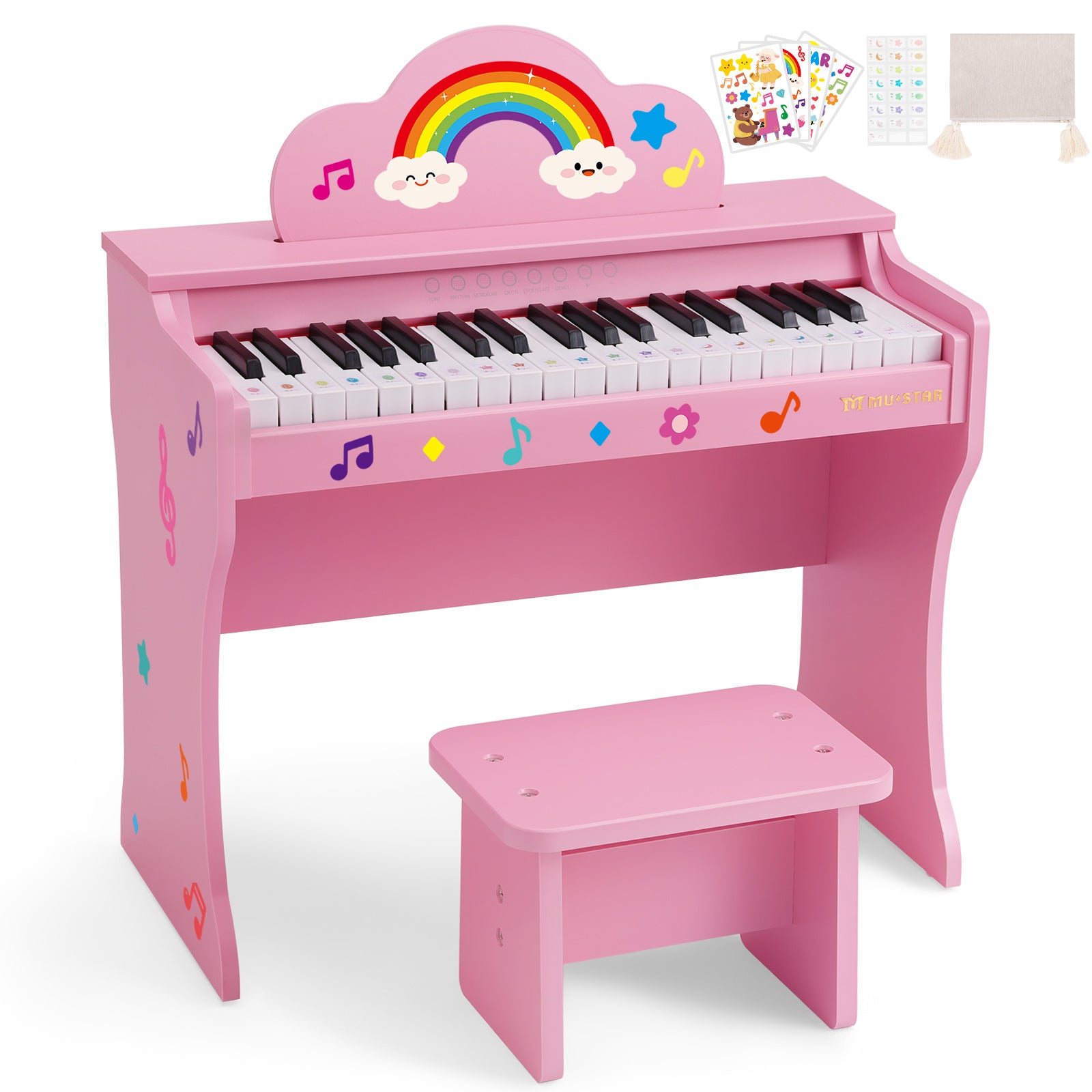 MUSTAR MT-200, 37 Keys Kids Piano Keyboard,  Wooden Music Toy Instrument, Early Educational Musical Learning,Stool