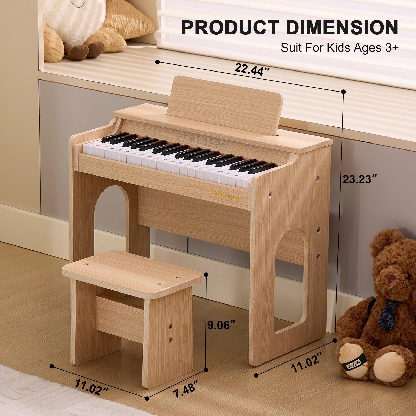 MUSTAR MT-900, 37 Keys Kids Piano Keyboard, Wooden Music Toy Instrument, Early Educational Musical Learning