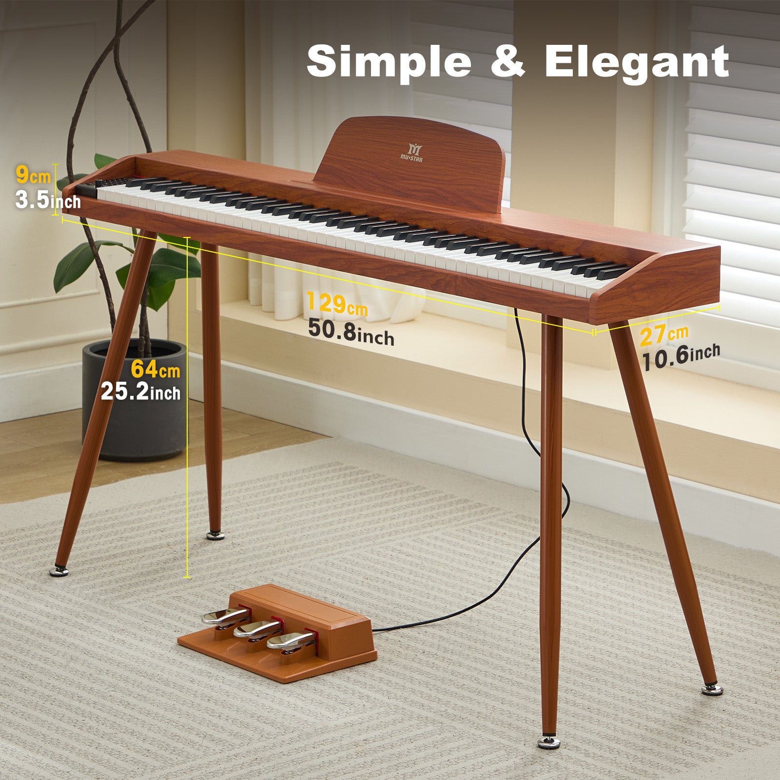 MUSTAR MDP-2300, 88 Semi Weighted Key Digital Piano, Electronic Keyboards, Bluetooth/ MIDI,3 Pedals, 80 demo 600 rhythms 800 tones