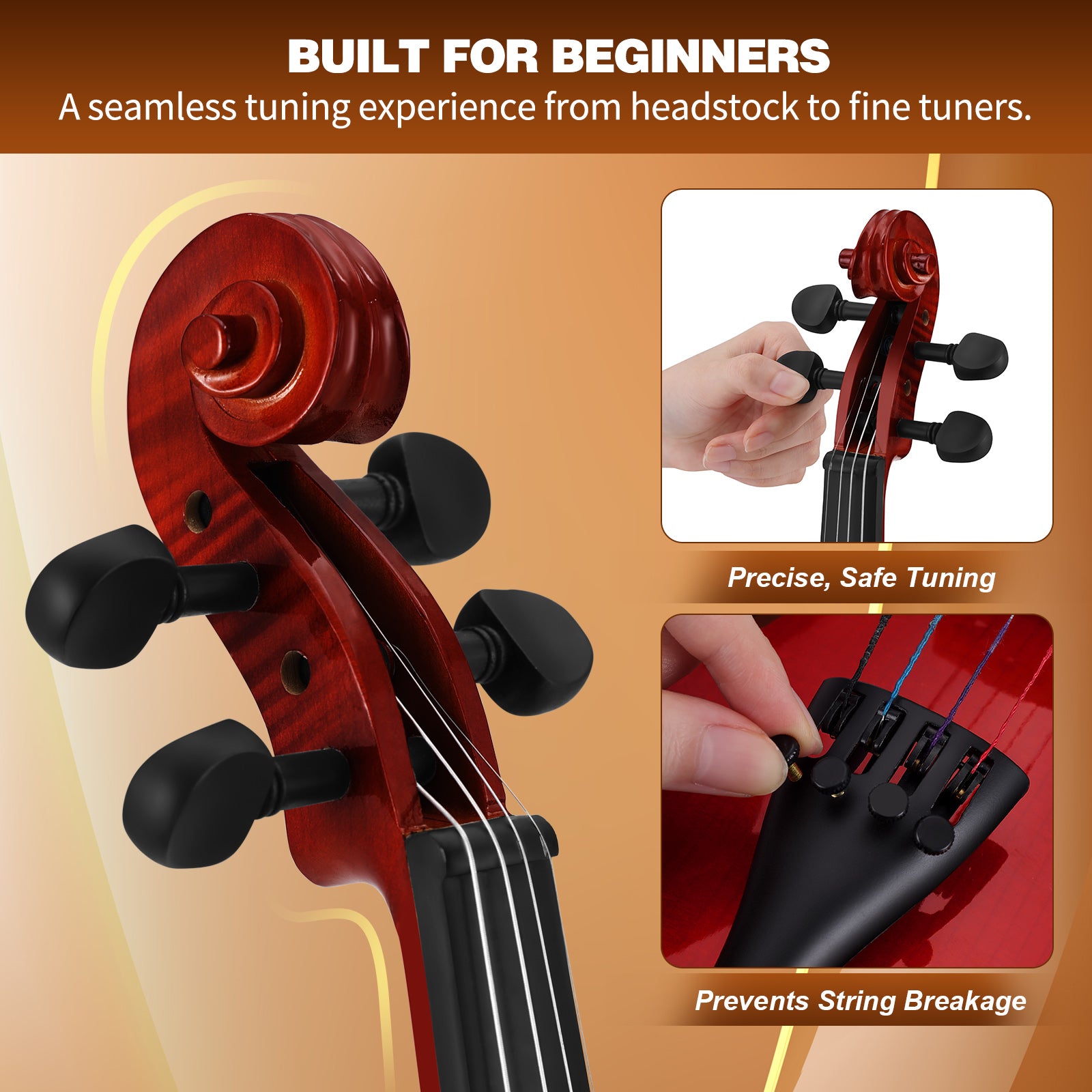 MUSTAR V100, 4/4 Violin for Beginners, Red-brown, Full Set with Bow, Rosins, Hard Case, Mute, Fingerboard Stickers, Shoulder Rest