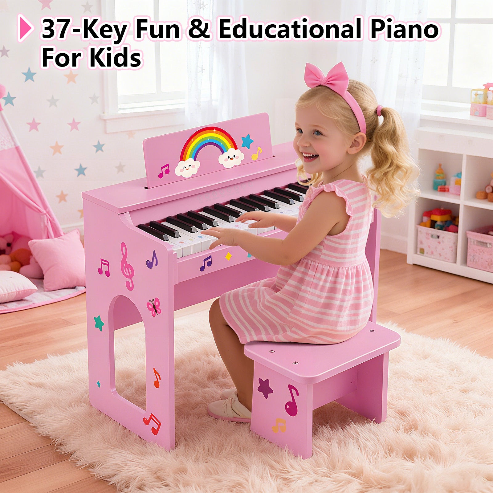 MUSTAR MT-400, 37 Keys Kids Piano Keyboard, Wooden Music Toy Instrumen