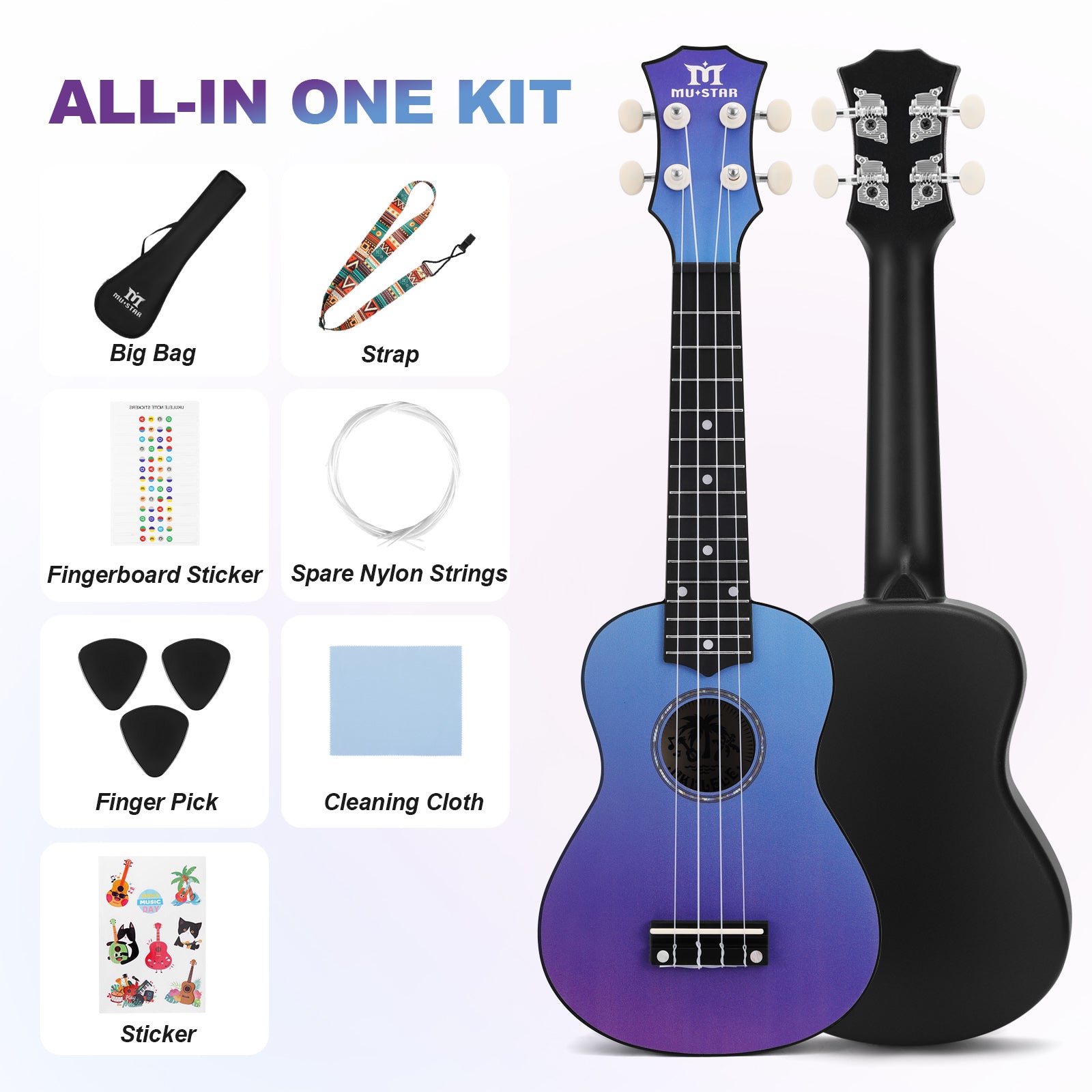 MUSTAR MU-2100, 21 Inch Soprano Ukulele for Beginners Kids Green