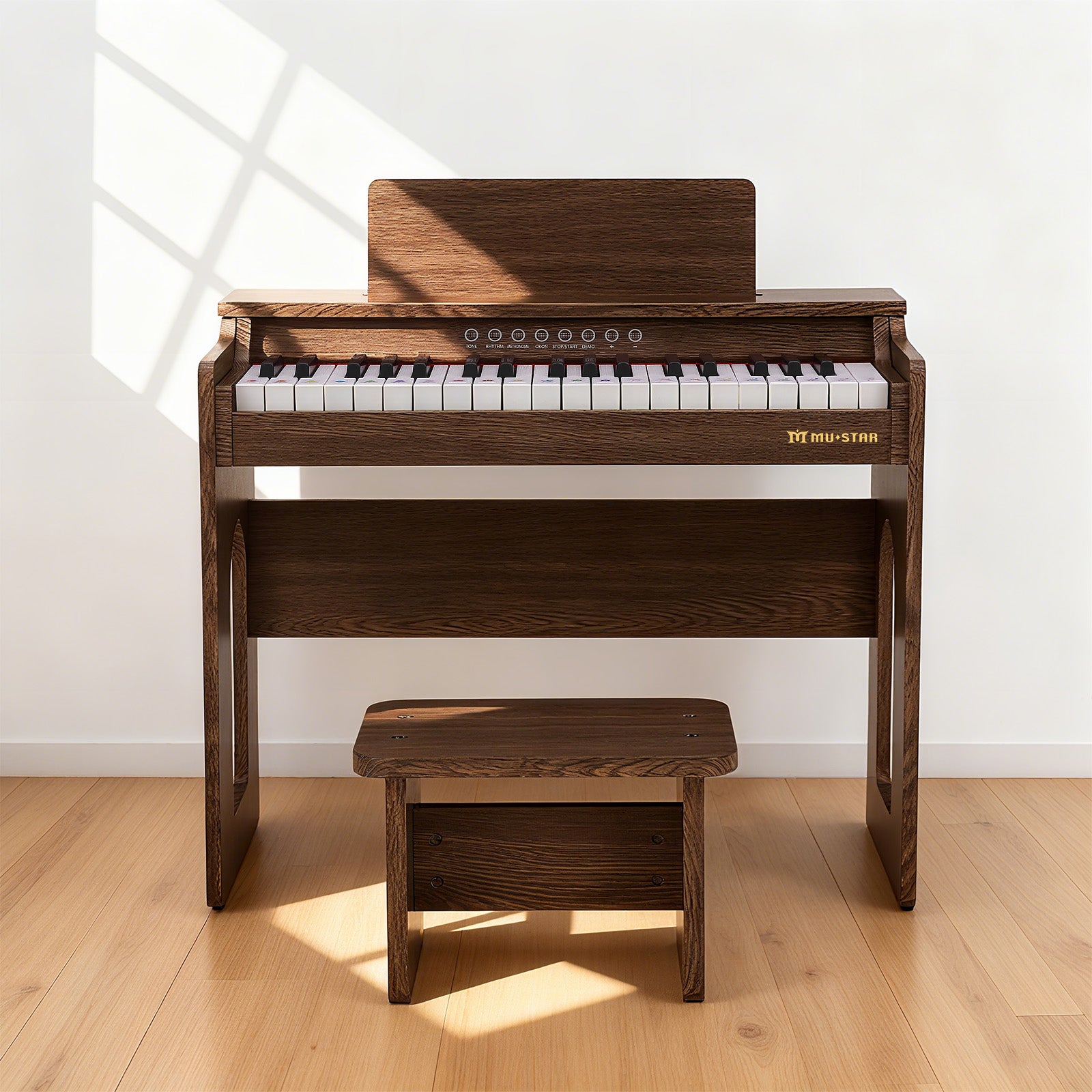 MUSTAR MT-500, 37 Keys Kids Piano Keyboard, Wooden Music Toy Instrument, Early Educational Musical Learning, Stool, 3Y+