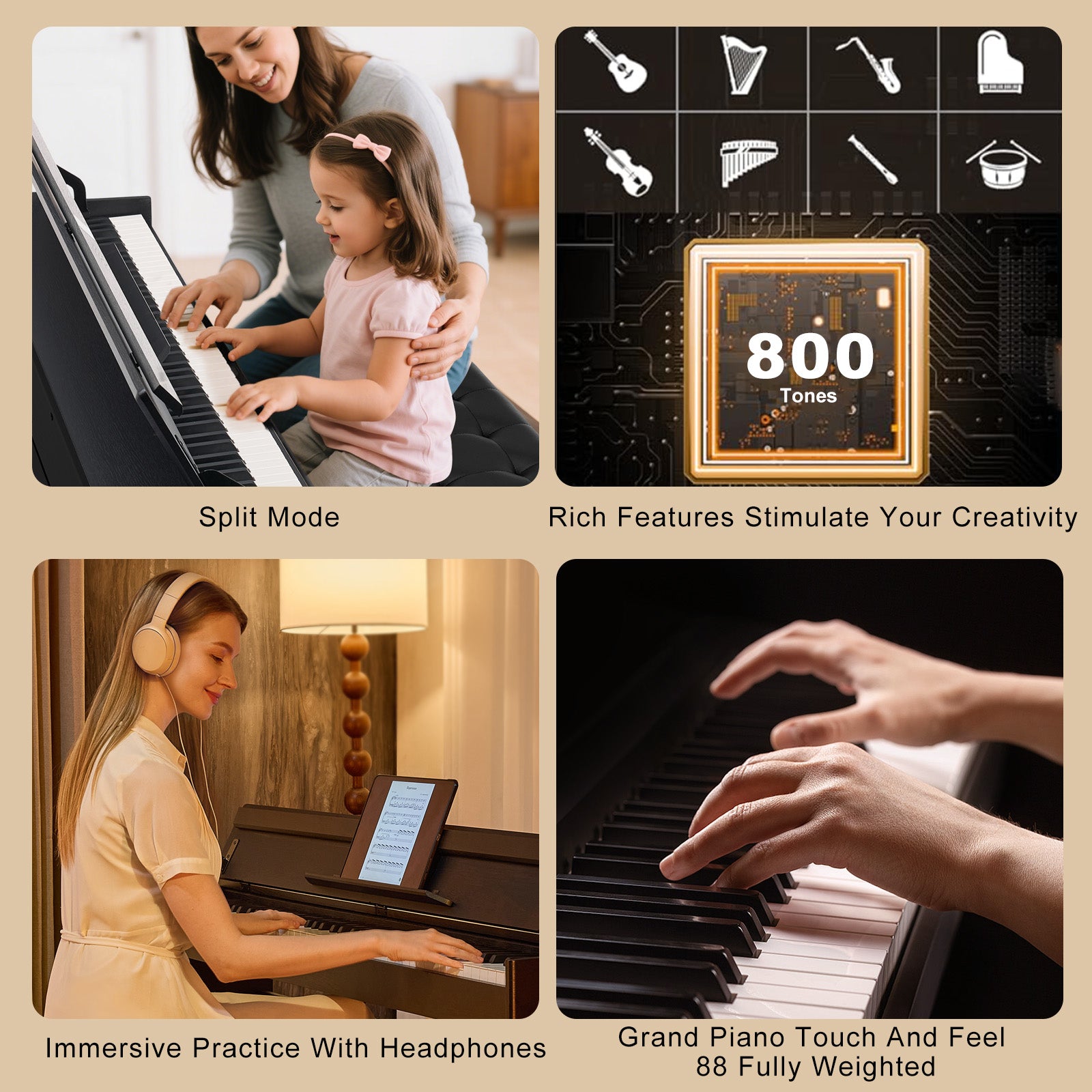 MUSTAR MDP-3300, 88 keys Upright Digital Piano, Fully Weighted Keyboard Piano, FSC Wooden Electronic Keyboards for Beginners