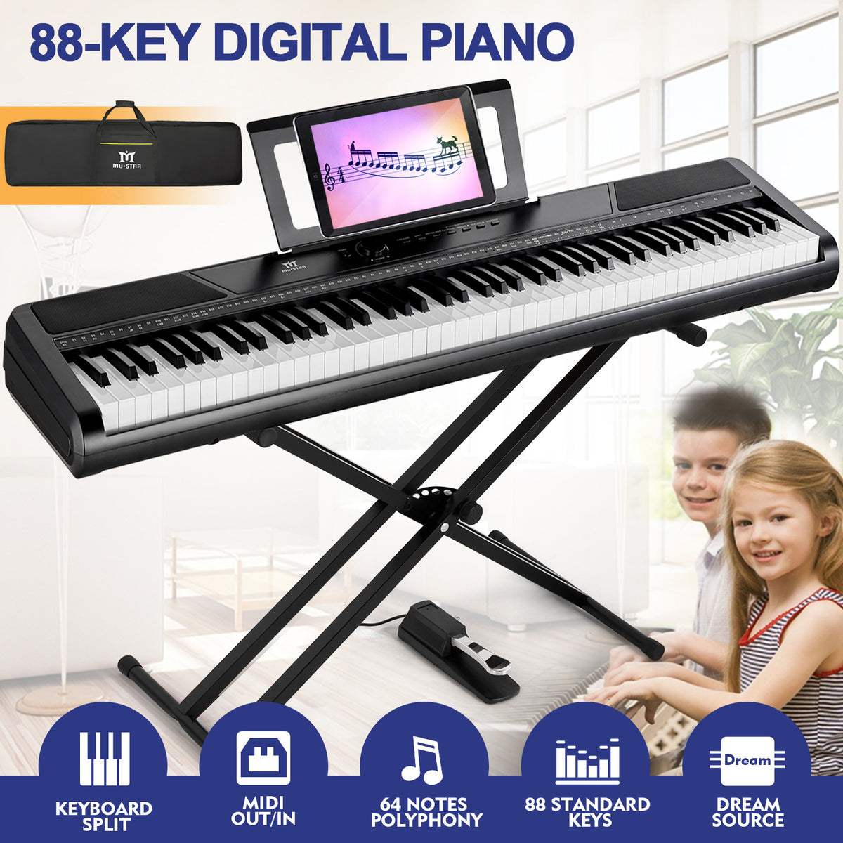 MUSTAR MEP1100, 88 keys Digital Piano, Semi Weighted Keyboard Piano,