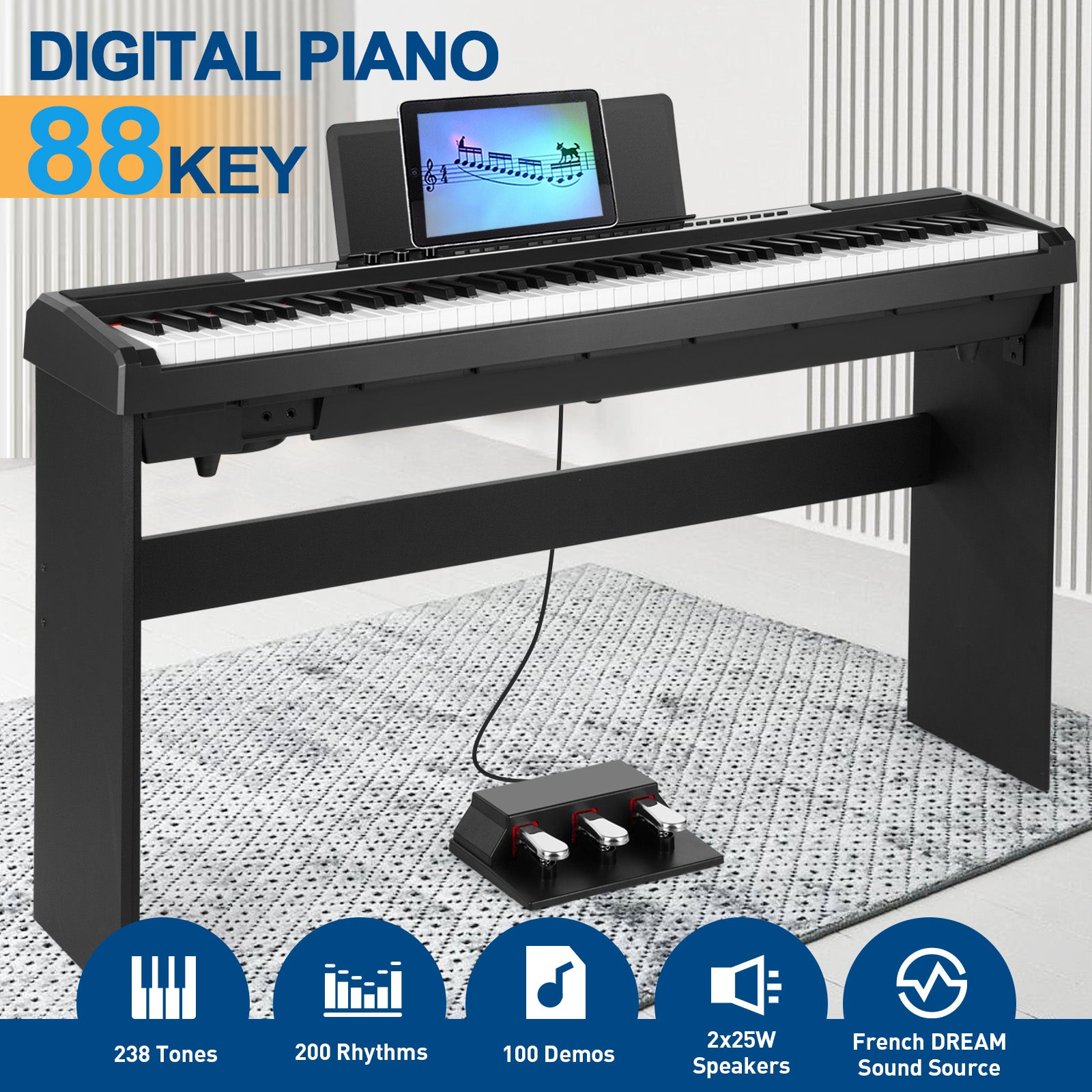 MUSTAR MDP-1500, 88 Key Weighted Digital Piano, Hammer Action